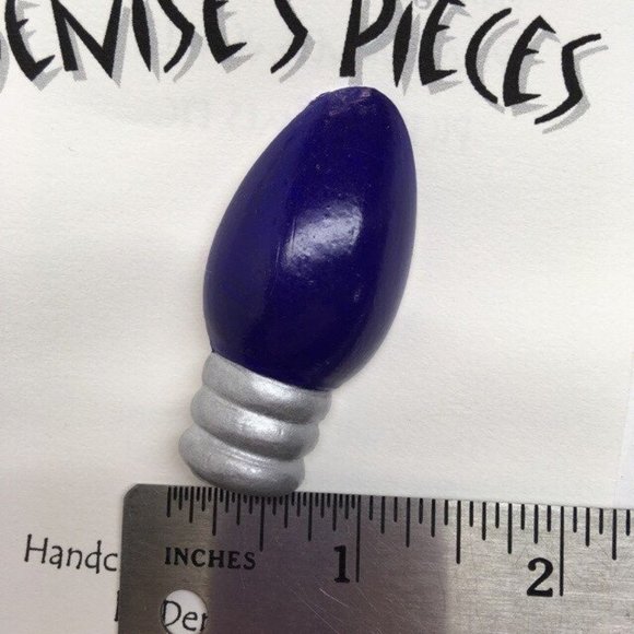 Christmas Pin Brooch Plaster Handcrafted Purple Light Bulb Silver - Picture 2 of 2